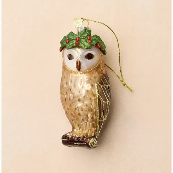 JOHN DERIAN Owl Wearing Laurel Glass Christmas Ornament Target 2025 Collectible - Picture 2 of 7